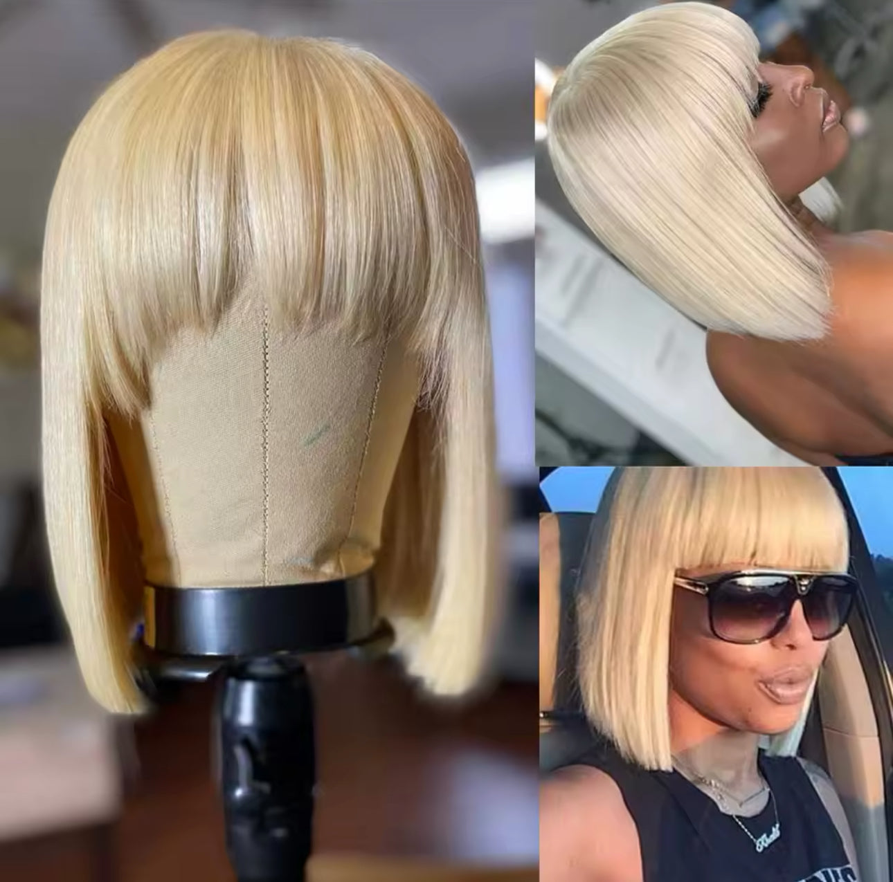 Cabelo curto loiro com franja
